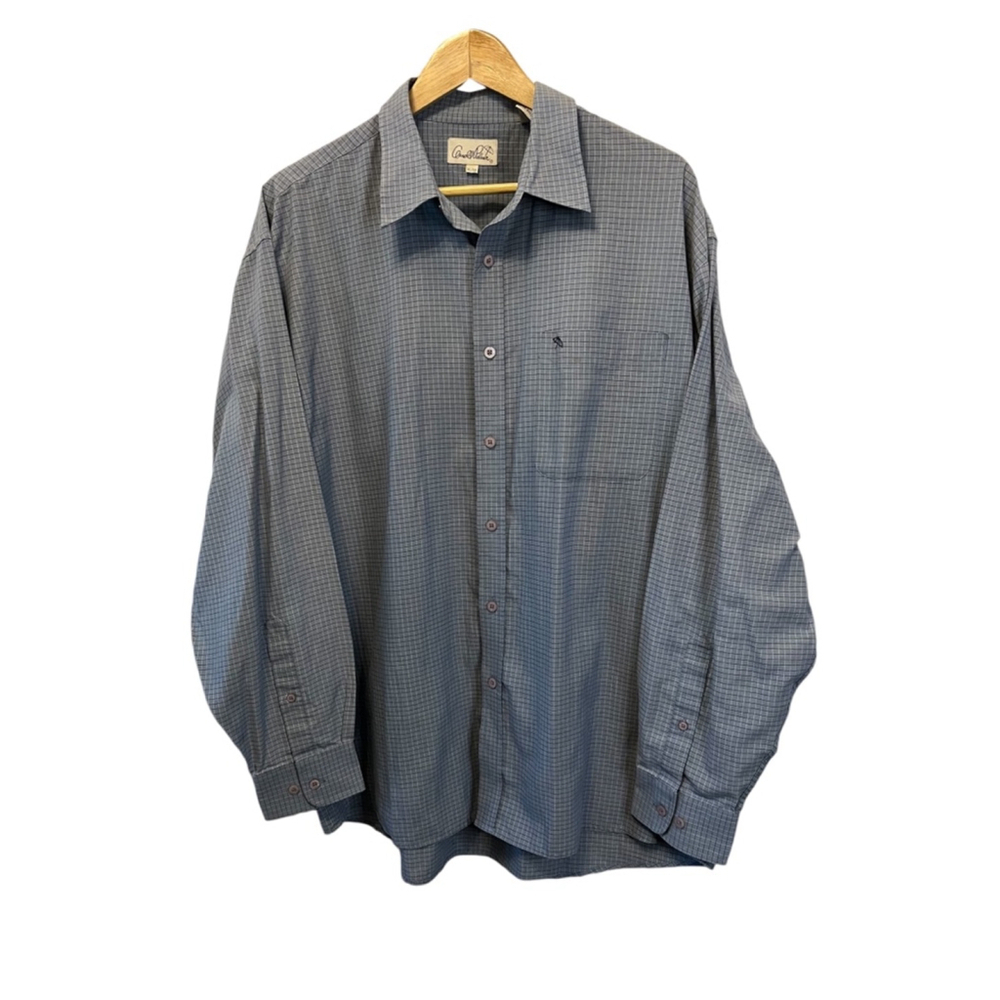 MENS ARNOLD PALMER Grey Plaid Button Up Long Sleeve Collared Dress Shirt XL